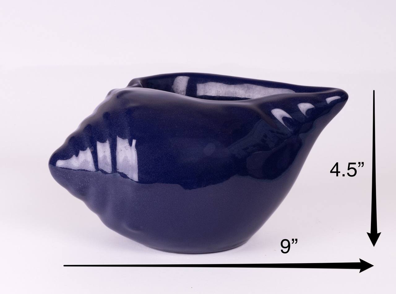 Navy Blue Conch shaped ceramic pot