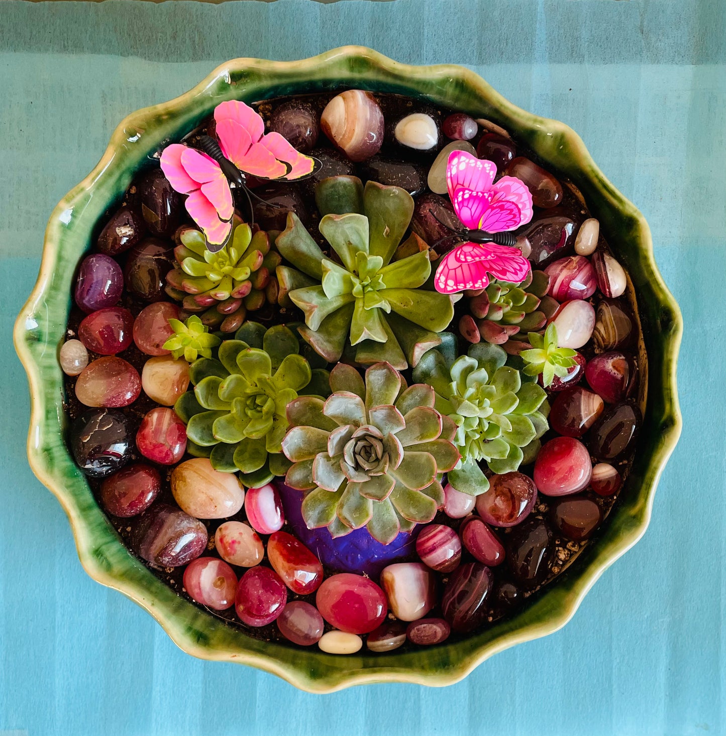 Shaded Green ceramic pot with lotus-shaped top